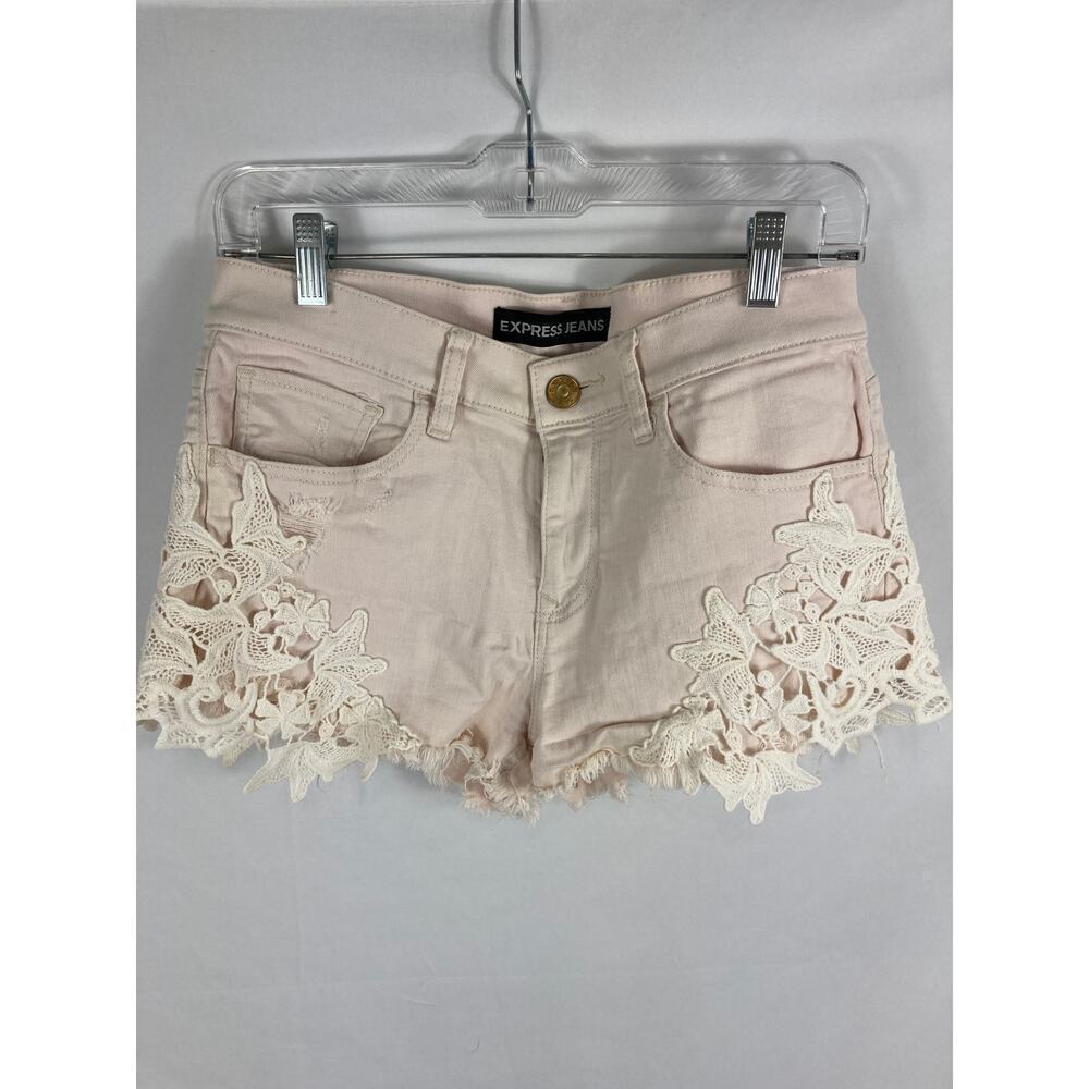 Express Lace Trim Tan Denim Shorts Size 6